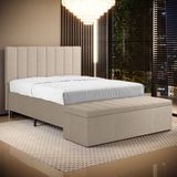 Cabeceira Nashira E Calçadeira Navi 195 Para Cama King N-039 Linho Bege Aradecor