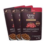 Kit 3 Ração Úmida Gran Plus Gourmet Cães Adultos Carne 100g