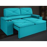 Sofá Com Porta Copos Retrátil E Reclinável Pop 1,54m Velosuede Turquesa - Netsofas