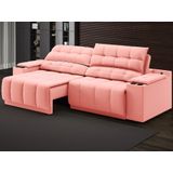 Sofá Com Porta Copos Carregador Usb Ret Rec Samurai 2,30m Velosuede Rose - Netsofas