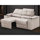 Sofá Com Porta Copos E Carregador Usb Retrátil E Reclinável Ringo 1,70m Velosuede Areia - Netsofas