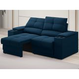 Sofá Com Porta Copos E Carregador Usb Retrátil E Reclinável Ringo 1,70m Velosuede Petróleo - Netsofas