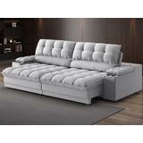 Sofá Com Porta Copos E Carregador Usb Ret Rec Luke 2,30m Linho Soft Prata - Netsofas