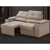 Sofá Com Porta Copos E Carregador Usb Retrátil E Reclinável Ringo 1,70m Velosuede Capuccino - Netsofas