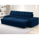Sofá Com Porta Copos E Carregador Usb Ret Rec Luke 2,10m Veludocristal Azul Marinho - Netsofas