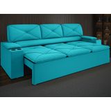 Sofá Com Porta Copos Retrátil E Reclinável Pop 2,05m Velosuede Turquesa - Netsofas