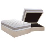 Conjunto Box Baú Casal: Colchão Molas Herval Masterpocket Ensacadas Royals Sleep C1666 Pillow Top + Base Crc Suede Clean(138x188x35)