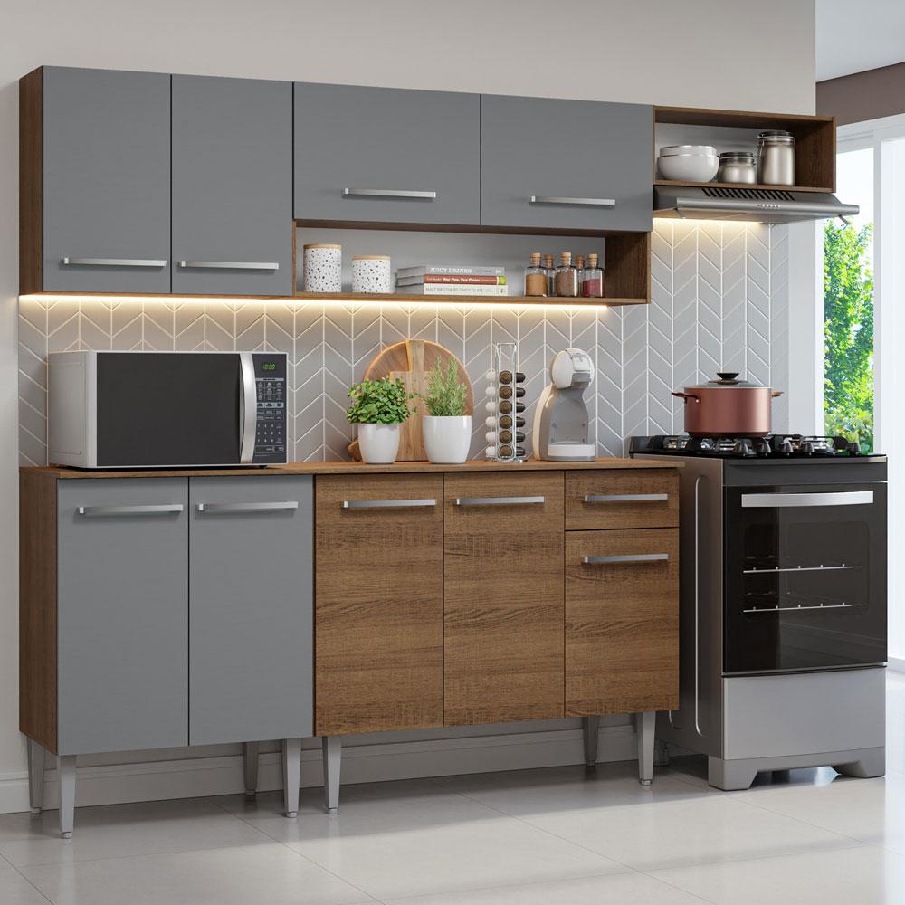 Armário De Cozinha Compacta 229cm Rustic/cinza Emilly Madesa 13