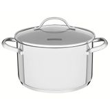 Caçarola Funda Tramontina Una Em Aço Inox Com Fundo Triplo E Tampa De Vidro 20 Cm 3,6 L 62284200