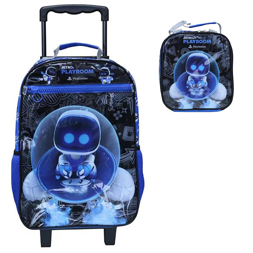 Kit Mochila De Rodinhas Lancheira Dermiwill Astro Bot Preto