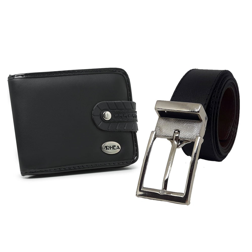 Kit Carteira Masculina Botao Pressao Com Divisorias E Cinto Dupla Face Social Ajustavel