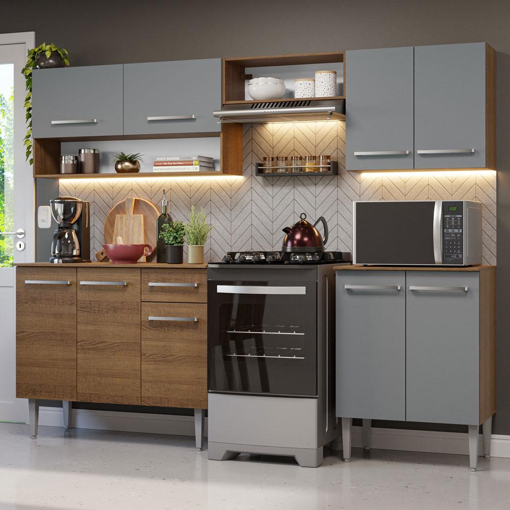 Armário De Cozinha Compacta 229cm Rustic/cinza Emilly Madesa 15