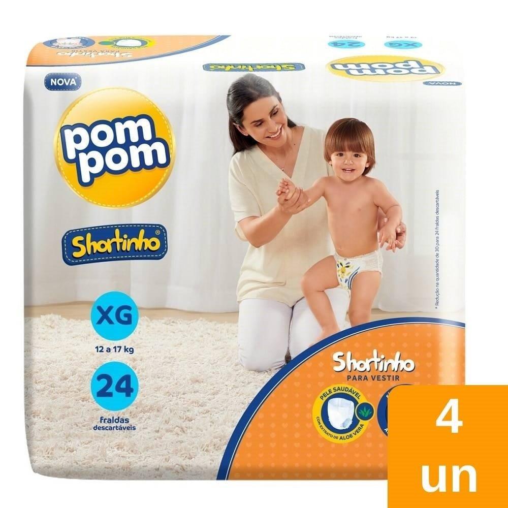 Fralda Descartável Pom Pom shortinho Jumbo Tamanho Xg - 4 Pacotes Com 24 Tiras