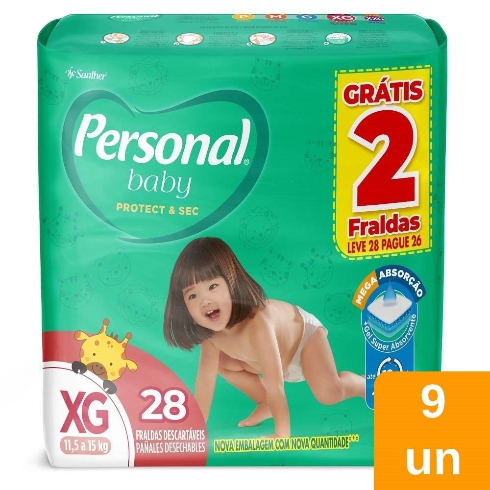 Fralda Descartável Personal Soft &amp; Protect Mega Tamanho Xg - 9 Pacotes 28 Tiras