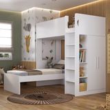 Beliche Infantil/juvenil Com Armário, Nichos E Mesa De Apoio Casatema Branco
