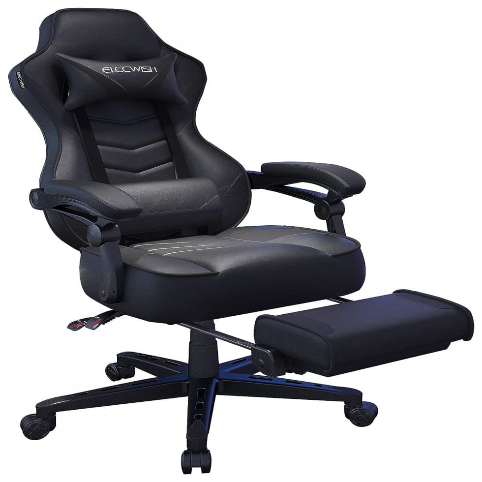 Cadeira Gamer Ergonomica Giratoria Com Suporte Lombar E Apoio De Cabeca, Elecwish, Preto