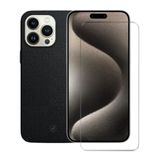 Kit Capa Couro Dual Preta E Pelicula Nano Vidro Para Iphone 15 Pro Max - Gshield