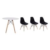 Mesa Jantar Eiffel 100cm Branca e 3 Cadeiras Preta