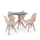 Kit Mesa de Jantar Maitê 80cm Preta e 4 Cadeiras Nude