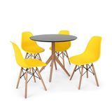 Kit Mesa de Jantar Maitê 80cm Preta e 4 Cadeiras Charles Eames Amarela