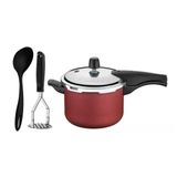 Jogo Panela De Pressão 4,5l Vermelha Com Amassador Inox E Concha Tramontina