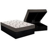 Cama Box Baú Queen: Colchão Espuma D45 Ortobom Light + Base Crc Suede Black(158x198)