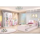 Conjunto Quarto Infantil Guarda Roupa 2 Portas Cômoda 3 Gavetas Lara E Cama Princesa Rosa