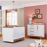 Quarto De Bebê Com Cômoda 1 Porta E Berço Retrô Móveis Peroba Branco Brilho/carvalho