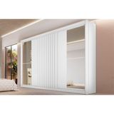 Guarda Roupa Casal 3 Portas De Correr 1 Ripada E 6 Gavetas C/2 Espelhos Vitória Branco Acetinado - Europa