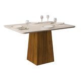 Mesa Para Cozinha Italia C/tampo Madeirado Vidro 120x90cm Freijó/off White - Dj Móveis