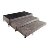 Cama Box Base C/2 Auxiliares Solteiro Universal Rústico Bordado Brown (88x188x32) - Paropas