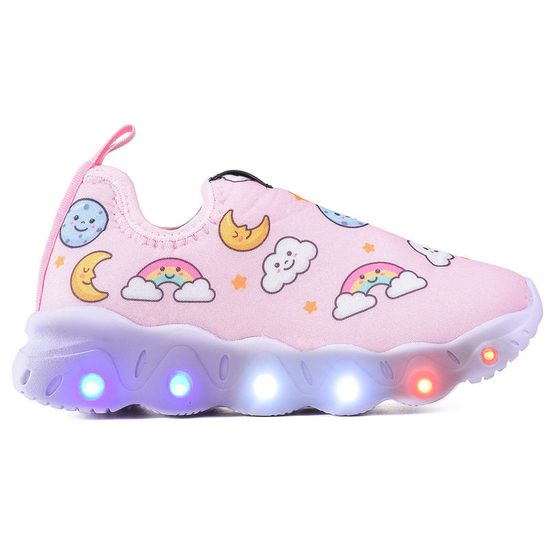 Tenis Infantil De Led Meninas Calce Facil Elastico Light