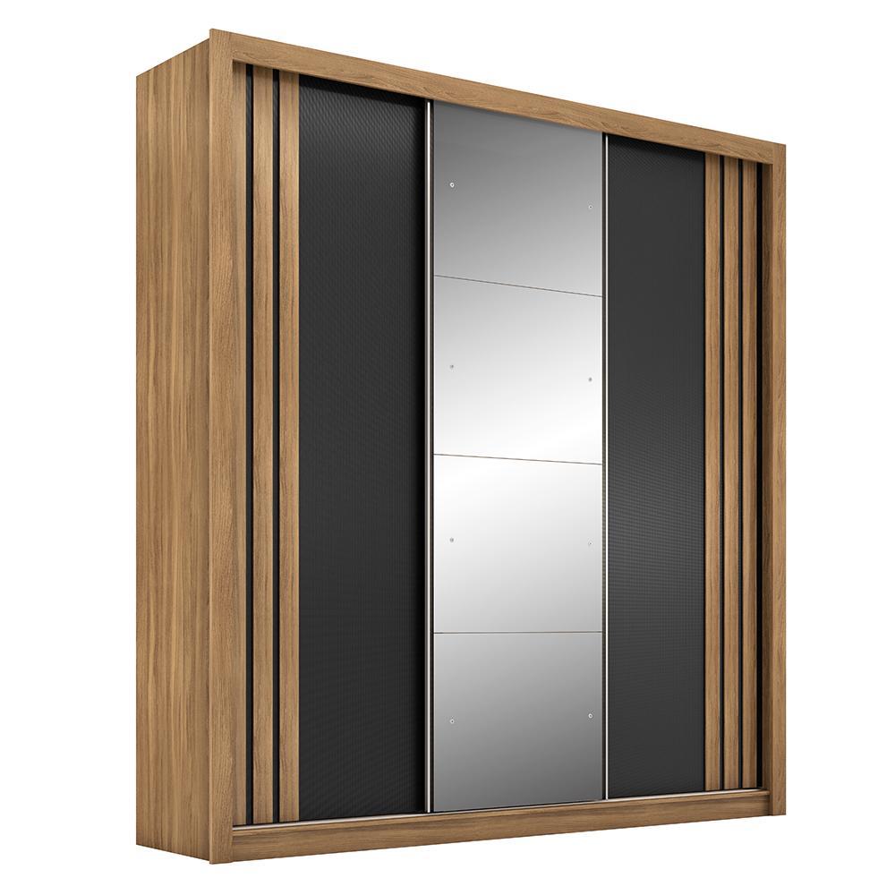 Guarda Roupa Casal Moema 3 Portas Flex Amêndola/preto Prime Com Espelho - Demóbile