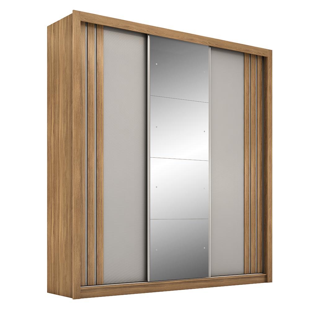 Guarda Roupa Casal Moema 3 Portas Flex Amêndola/nude Prime Com Espelho - Demóbile
