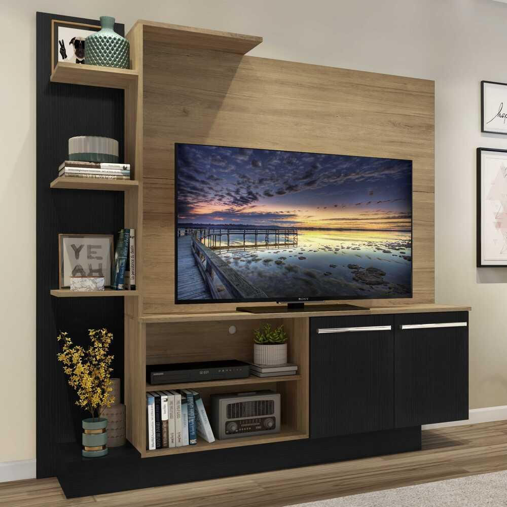 Estante c/ Painel TV 55' e 2 portas Denver Multimóveis Rustic/Preto