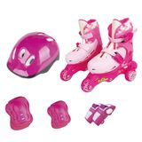 Patins Ajustável Triline Com Kit Proteção Rosa Fenix