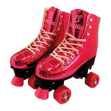 Patins Shine Ajustável Com 4 Rodas Rosa Platinado Brilhante - Fenix
