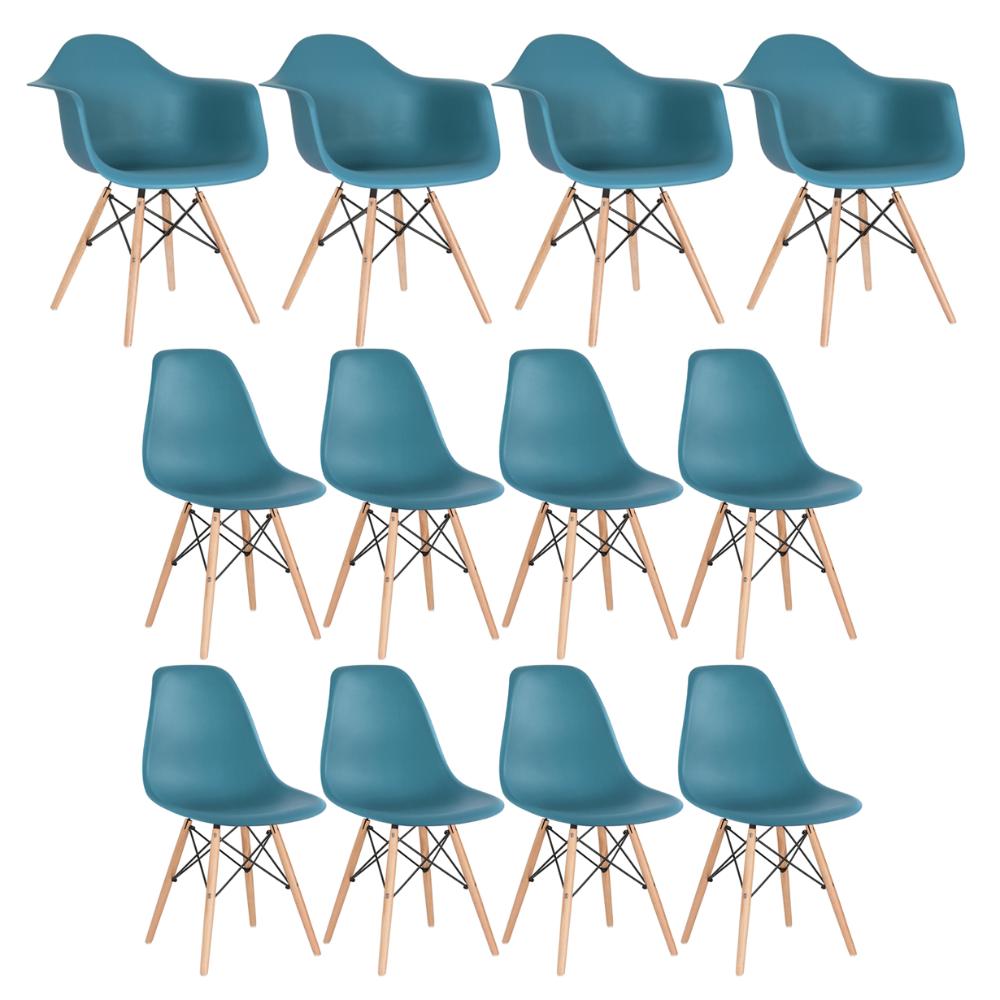 Conjunto 4 X Cadeiras Eames Daw Com Braços + 8 Cadeiras Eiffel Dsw - Turquesa