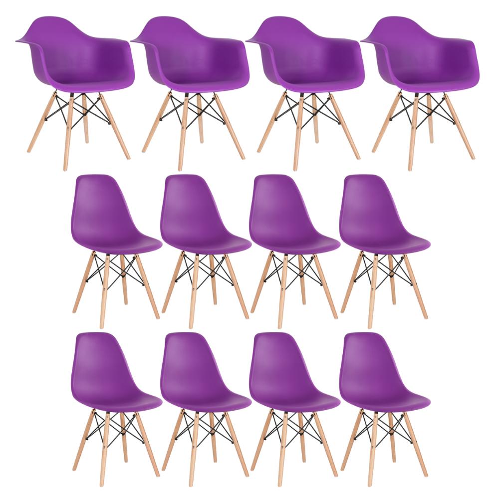 Conjunto 4 X Cadeiras Eames Daw Com Braços + 8 Cadeiras Eiffel Dsw - Roxo