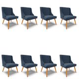 Kit 8 Cadeiras Estofadas Para Sala De Jantar Pés Palito Lia Suede Azul Marinho - Ibiza