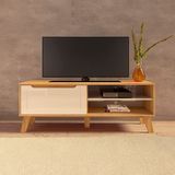 Rack Para Tv 1 Porta E 2 Nichos Artely Lotus Cor Carvalho Com Off White