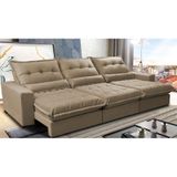 Sofá Retrátil e Reclinável 3,82m com Molas Ensacadas Cama Inbox Soft Tecido Suede Velusoft Castor