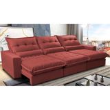 Sofá Retrátil e Reclinável 3,82m com Molas Ensacadas Cama Inbox Soft Tecido Suede Velusoft Vermelho