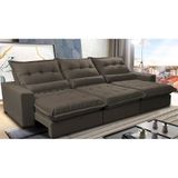 Sofá Retrátil e Reclinável 3,52m com Molas Ensacadas Cama Inbox Soft Tecido Suede Velusoft Café