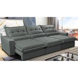 Sofá Retrátil e Reclinável 3,82m com Molas Ensacadas Cama Inbox Soft Tecido Suede Velusoft Cinza