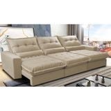 Sofá Retrátil e Reclinável 3,52m com Molas Ensacadas Cama Inbox Soft Tecido Suede Velusoft Bege