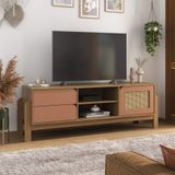 Rack Para Tv 2 Portas E 1 Porta Artely Nature Carvalho Com Terracota Artely