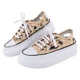 Tenis Casual Feminino Florido Detalhe Vazado Ajuste Cadarço Palmilha Em Gel Macia Confortavel Leve