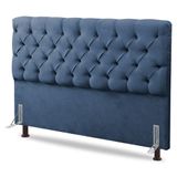 Cabeceira Cama Box Solteiro Lylla 90cm Capitonê Com Frame Linho Azul - Desk Design