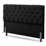 Cabeceira Cama Box Casal King Size Lylla 195cm Capitonê Com Frame Suede Preto - Desk Design